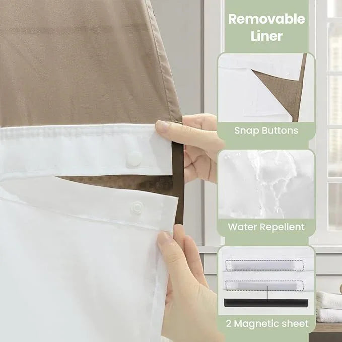 Inhousolu No Hook Shower Curtain with Snap in Fabric Liner Set Waffle Weave 230GSM Weighted Hem, Waterproof & Washable Bathroom Curtain Spa Luxury with Mesh Top Window 72" W x 72" L Beige - ModernBath