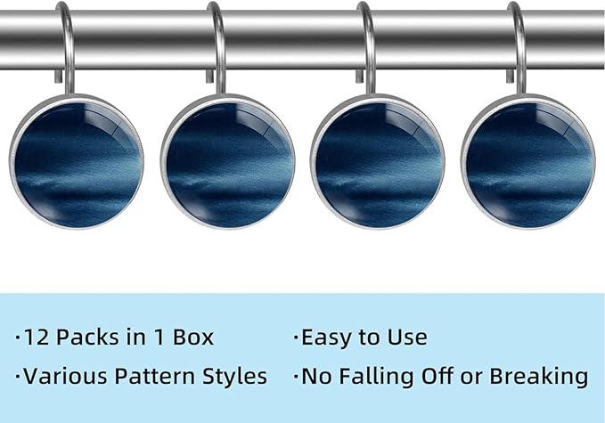 Navy Blue Shower Curtain Hooks Set of 12 Rustproof Metal Shower Hooks for Curtains Rods Shower Curtain Rings for Bathroom Living Room Bedroom Decor - ModernBath