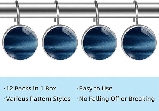 Navy Blue Shower Curtain Hooks Set of 12 Rustproof Metal Shower Hooks for Curtains Rods Shower Curtain Rings for Bathroom Living Room Bedroom Decor - ModernBath
