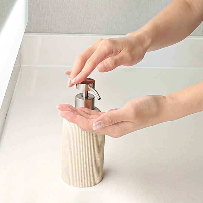 Lunestella Elegant Boho Beige Hand Soap Dispenser with Stainless Steel Pump, for Bathroom and Kitchen, Rust Proof, 7oz - ModernBath