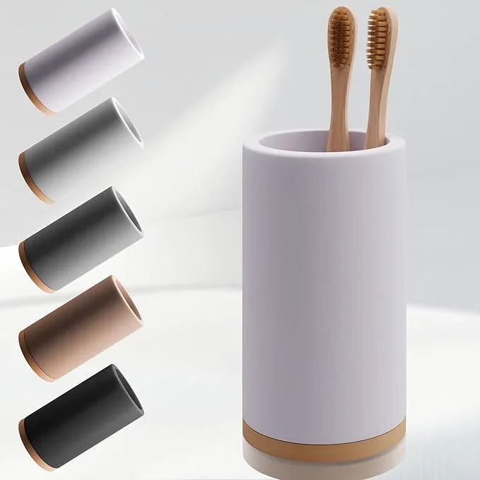 Matani Bamboo Toothbrush Holder Diatomite Tooth Brush Organizer - Storage Stand for Small Bathroom & Counter - Removable Base & Drain Holes, Water-Absorbent & Quick-Drying (Off White) - ModernBath