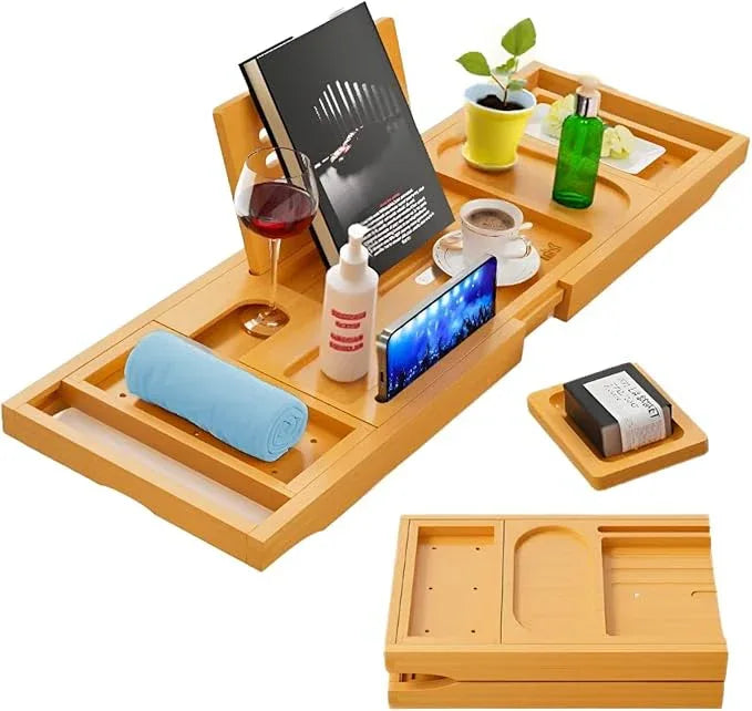 Bamboo Bathtub Caddy Tray Expandable & Foldable Bath Shelf with Book, Tablet & Wine Holder Adjustable Wooden Bath Tray for Relaxing Spa at Home – Fits Most Tub Sizes. - ModernBath