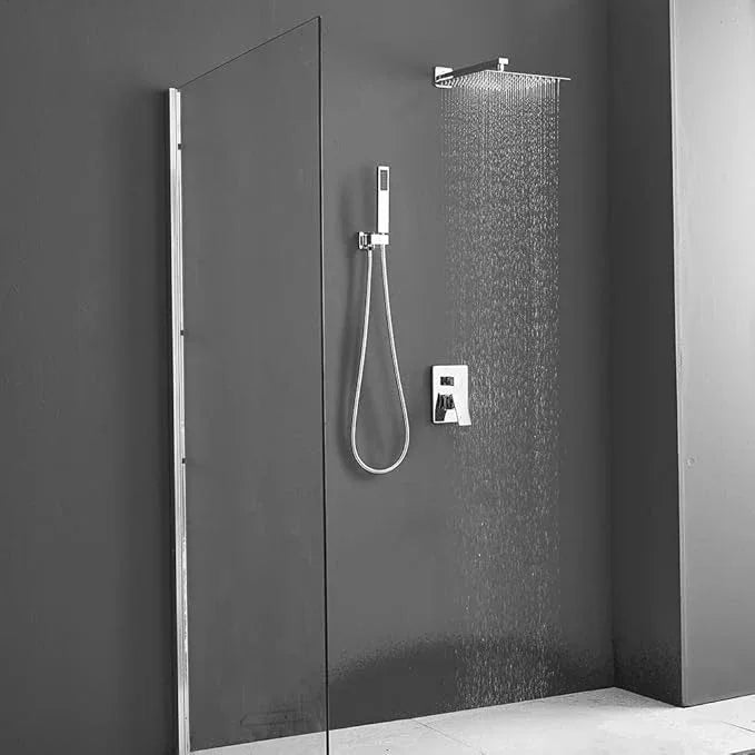 Heable Polished Chrome Shower System 12 Inches Bathroom Luxury Rain Shower Head with Handheld Combo Set Wall Mounted High Pressure Rainfall Shower Head System Shower Faucet with Valve and Trim Kit - ModernBath