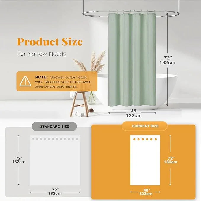BTTN Stall Fabric Shower Curtain - 48x72 Inch Narrow Linen Textured Heavy Duty Shower Curtain Set with 8 Plastic Hooks, Hotel Spa Luxury Small Waterproof Neutral Bath Curtain for Bathroom - Sage Green - ModernBath