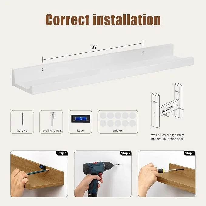 Heimlove Floating Shelves Set of 6, 24" Wall Mounted Picture Ledge, Display Shelf Organizer for Decor Storage, Wall Mounted Shelves for Living Room, Bedroom, Bathroom, Kitchen (White) - ModernBath