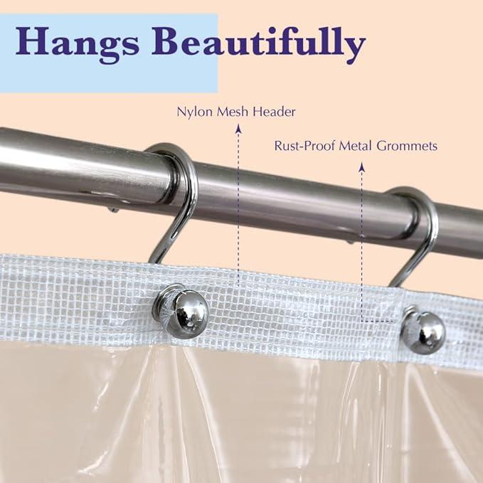 Epica Shower Curtain – Strongest Heavy-Duty Clear Vinyl 72x72 Shower Curtain Liner – Stain & Soap Scum Resistant with Rust-Proof Metal Grommets (Clear) - ModernBath