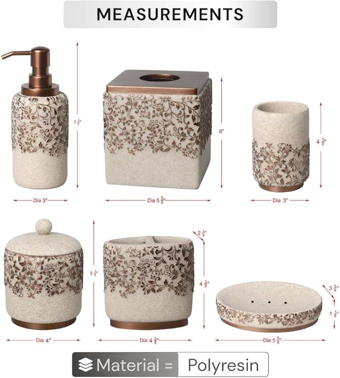 Decozen Bathroom Accessories Set 6Pcs – Soap Dispenser, Toothbrush Holder, Tumbler, Soap Dish & Cotton Swab Jar – Modern Bathroom Decor, Bath Set for Christmas Decor - ModernBath