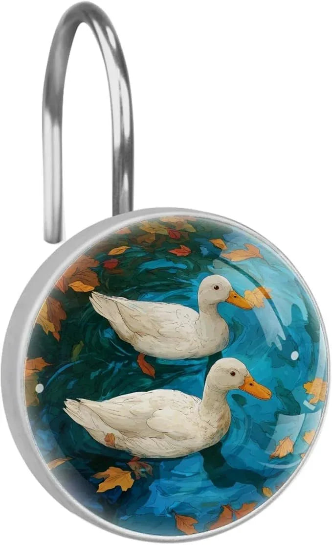 Swimming Duck Shower Curtain Hooks, 12Pcs Decorative Rust Resistant Shower Rings for Shower Curtain Rods, Stainless Steel Round Curtain Hooks for Bathroom, Bedroom - ModernBath