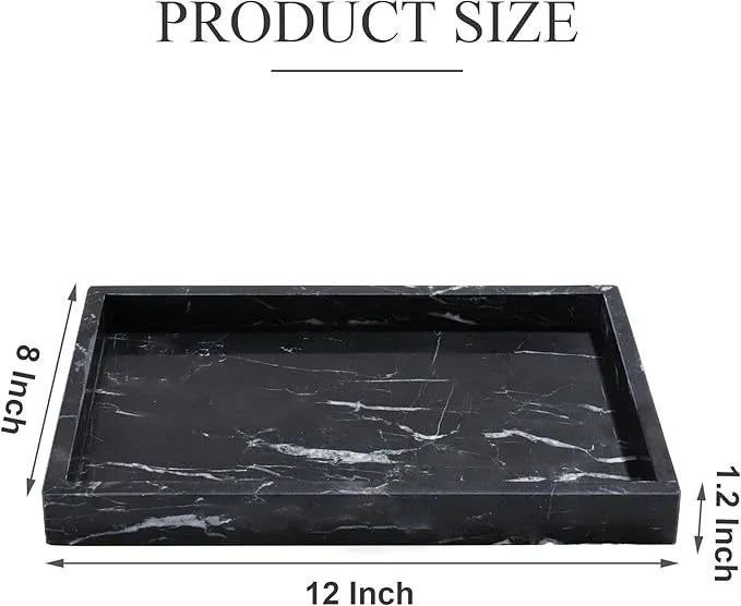 Real Natural Marble Tray for Bathroom, Genuine Marble Stone Vanity Tray, Luxury Storage Trays for Kitchen, Vanity, Home Decor, Dresser, Non-Resin/Non-Ceramic, 12"x 8"x 1.2", Black - ModernBath