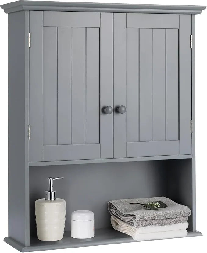Giantex Medicine Cabinets, Wall Mounted Bathroom Cabinet with Adjustable Shelf, 2-Door, Bathroom Storage Cabinet Over The Toilet, Living Room, Kitchen, Laundry Room, Cupboard (Gray) - ModernBath