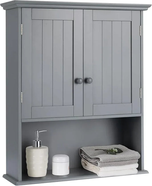 Giantex Medicine Cabinets, Wall Mounted Bathroom Cabinet with Adjustable Shelf, 2-Door, Bathroom Storage Cabinet Over The Toilet, Living Room, Kitchen, Laundry Room, Cupboard (Gray) - ModernBath