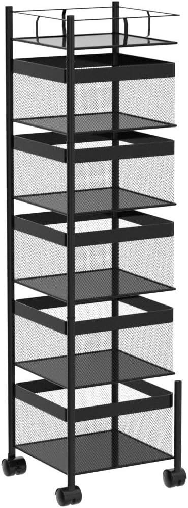 Fruit and Vegetable Basket for Kitchen No Assembly， Rotating Storage Rack,Bathroom Storage Shelf, Kitchen Organizers and Storage Cart on Rolling Wheels(Black, 5 Tier-Square) - ModernBath