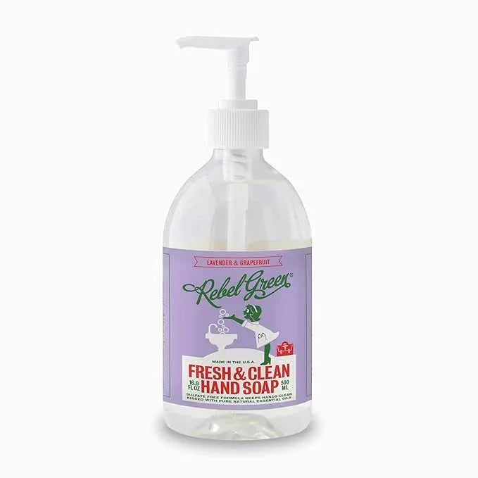 Rebel Green Liquid Hand Soap - Moisturizing Natural Bathroom & Kitchen Liquid Soap - Gentle Household Hand Wash (Lavender & Grapefruit, 16.90 Fl Oz (Pack of 4)) - ModernBath