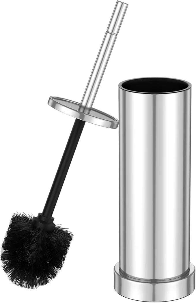 304 Stainless Steel Toilet Brush and Holder Set, Heavy Duty Toilet Bowl Brush and Holder with Removable Inner Bowl, Splash Protection, Long Handle for Bathroom - ModernBath