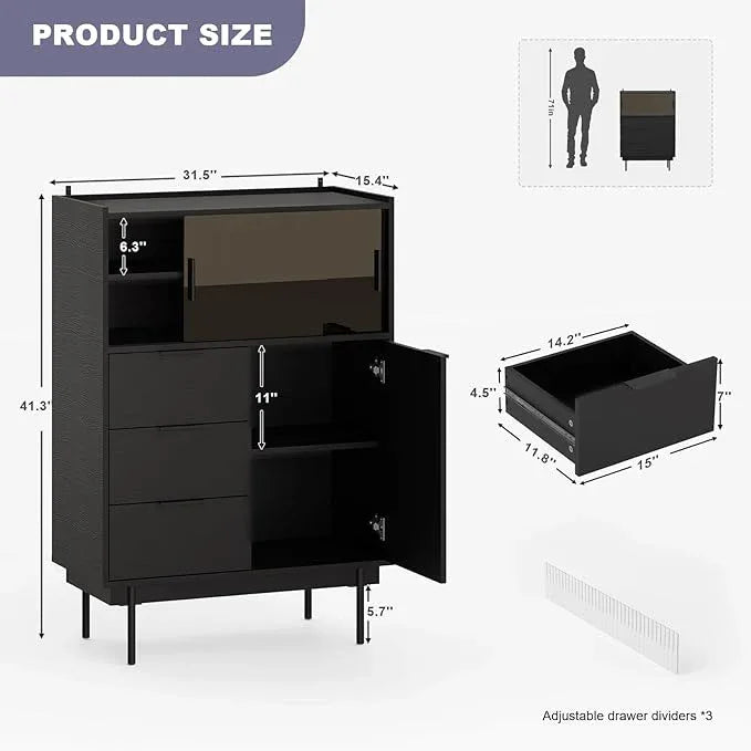 MEISSALIVVE Sideboard Cabinet, 31.5" x 45" Buffet Cabinet with Storage, Black Sideboard with 2 Sliding Doors & 3 Drawers, Coffee Bar Modern Entryway Storage for Living Room, Bedroom, Kitchen - ModernBath