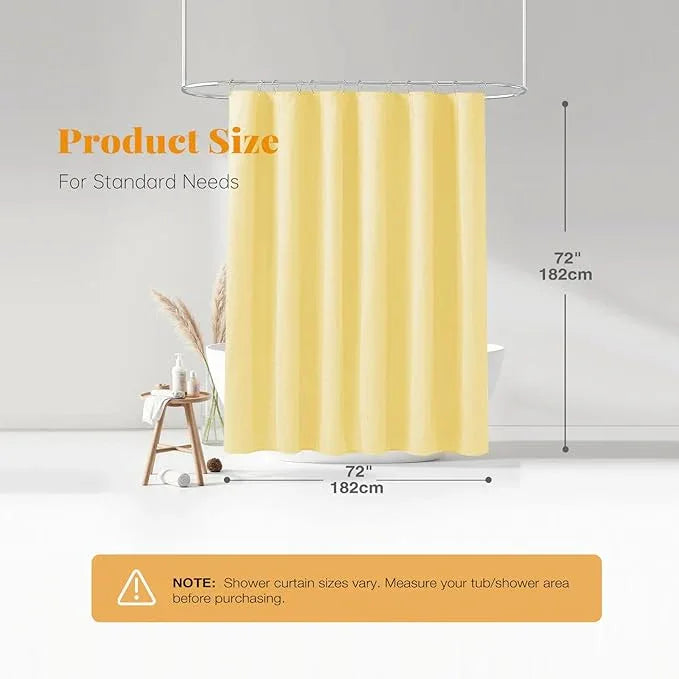 BTTN Yellow Fabric Shower Curtain - Linen Textured Weighted Cloth Shower Curtain Set with 12 Plastic Hooks, Machine Washable, Modern Hotel Luxury, Decorative Neutral Bath Curtains for Bathroom, 72x72 - ModernBath