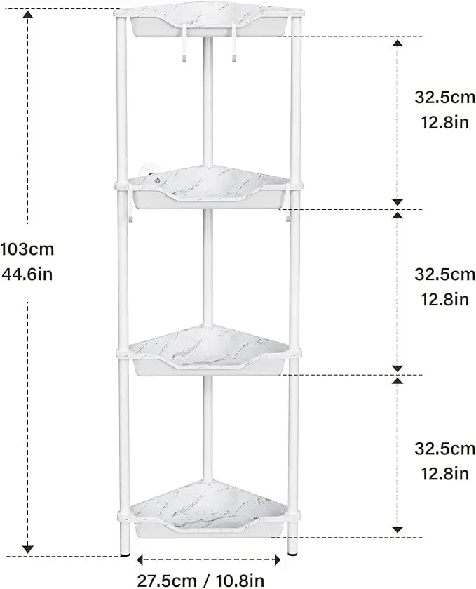 Orimade Rustproof 4 Tier Floor Standing Corner Shower Caddy Organizer, Plastic Metal Splicing Floor Corner Shelf Rack Storage Stands for Bathroom, Marble - ModernBath