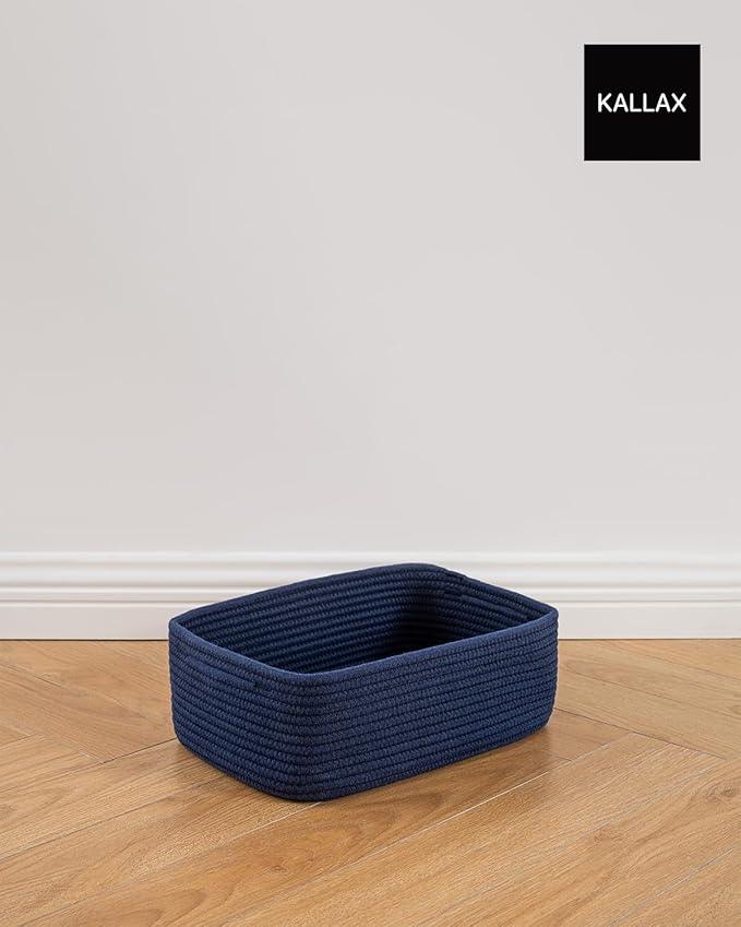 Small Woven Basket, 13.5 x 9.5 x 5 Inches, Storage Basket for Organizing, Cute Small Rope Shelf Closet Cube Storage Bins Baskets for Shelves, Dog Toy Gift Baskets Empty, 3 Packs, Navy Blue - ModernBath