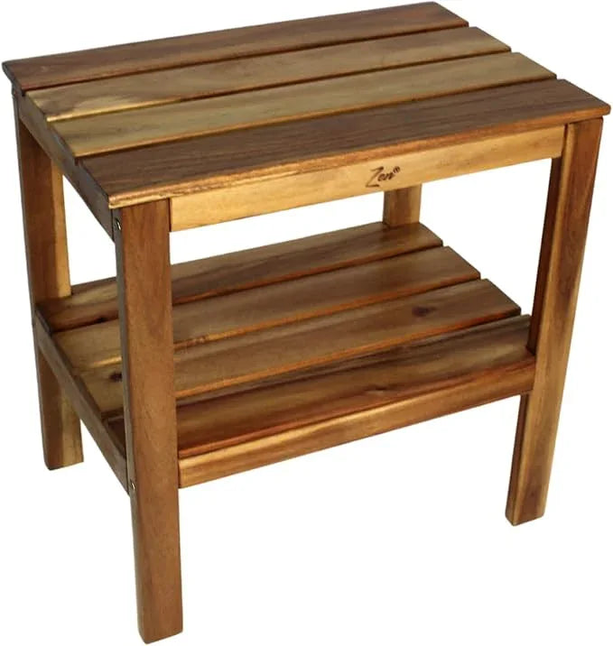Zen 18" Acacia, Wooden Shower Bench with Shelf, Shower Stool, Footrest, and Seat for Bathroom or Spa - ModernBath