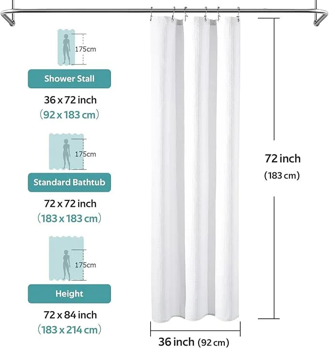 Vipfree 3 in 1 Shower Curtain Set, Waffle Shower Curtain and Liner Set with 6 Double Sided Shower Curtain Hooks, 258GSM Luxury Weighted Cloth Shower Curtains for Bathroom, 36 W x 72 H, White - ModernBath
