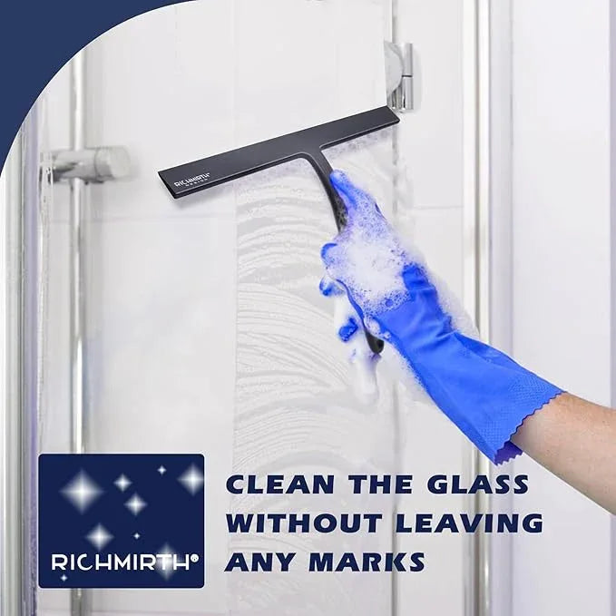 12 Inch Silicone Shower Squeegee for Glass Doors with Hook – Streak-Free Window Cleaner for Bathroom, Mirror, Tile & Car, No Scratch Squeegee with Metal Core (Black) - ModernBath