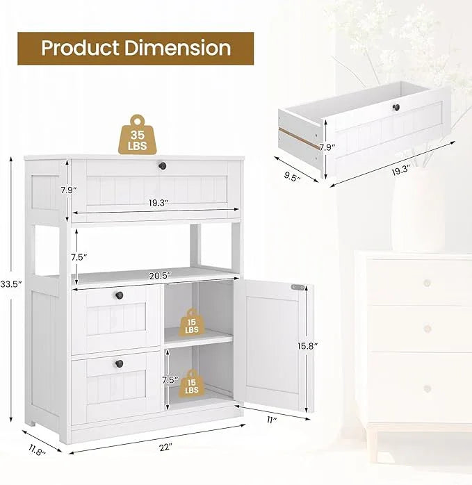 Bathroom Cabinet, Modern Bathroom Floor Storage Cabinet Organizer with 1 Door and 3 Drawers, Freestanding Cupboard for Kitchen/Living Room Use - ModernBath