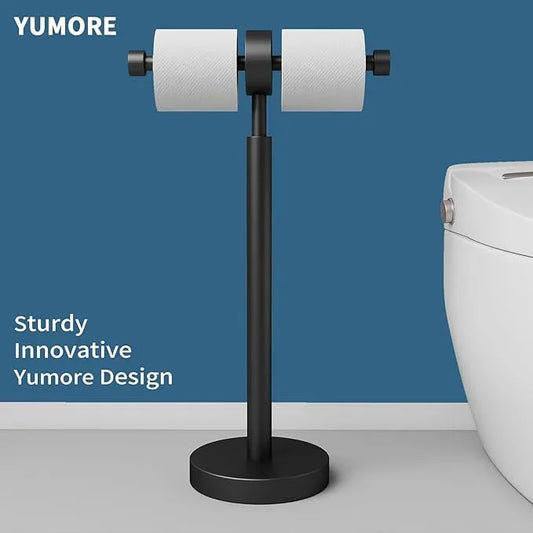 YUMORE Toilet Paper Holder Stand, Freestanding Double Roll Tissue Paper Stand for Modern Bathroom, Holds 2 Rolls with Extra-Large Capaticy (Black, 2 Roll) - ModernBath