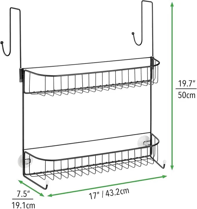 mDesign Extra Wide Metal Wire Over the Bathroom Shower Door Caddy, Hanging Storage Organizer with Built-In Hooks and Baskets on 2 Levels for Shampoo, Body Wash, Loofahs, Rust Resistant - Matte Black - ModernBath