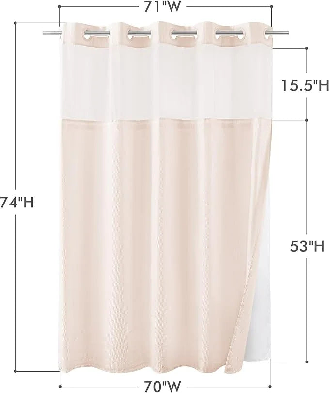 Mrs Awesome No Hook Shower Curtain with Snap-in Liner, Embossed Waffle Design Fabric Shower Curtain for Bathroom, Soft & Lightweight, 71x74, Pink - ModernBath