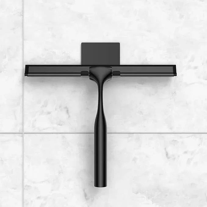 Black 14-Inches Stainless Steel Shower Squeegee Set, Include Shower Door Hook, Adhesive Hook and Spare Silicone Blade, Window Squeegee for Shower Glass Door, Bathroom, Mirror, Window and Car Glass - ModernBath