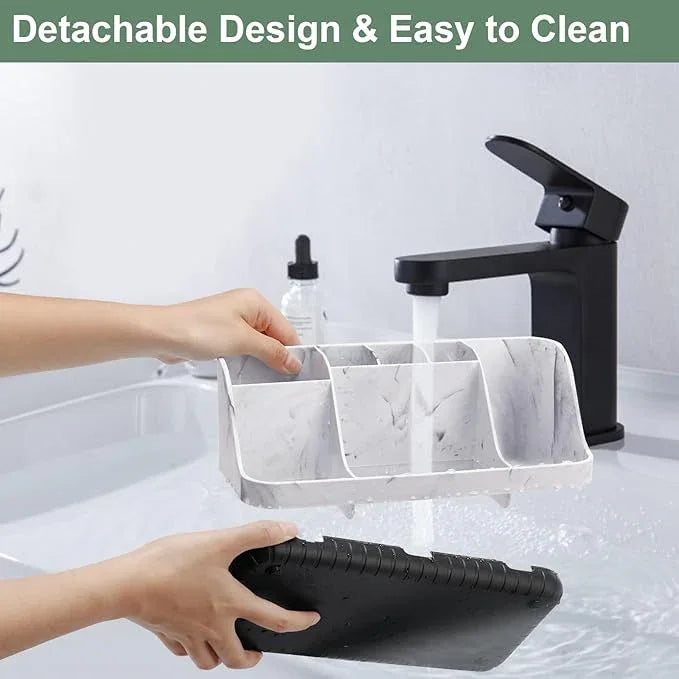 GFWARE Marble Bathroom Countertop Organizer - Detachable 7 Slots Kids Electric Toothbrush and Toothpaste Holde Drainage for Bathroom Accessories Organization Counter Vanity Storage, Black - ModernBath
