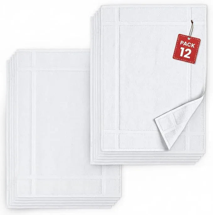 Pearl Linens Pack of 12 100% Cotton Bath Mat 18x25 inches, Soft & Absorbent Quick Dry Bathroom Mat Set, Not Bathroom Rugs, After Shower Mat, Bath Tub Mat, 687 GSM, Machine Washable, White - ModernBath