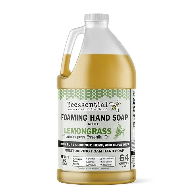 Beessential All Natural Bulk Foaming Hand Soap Refill, 64 oz Lemongrass | Made with Moisturizing Aloe & Honey - Made in the USA - ModernBath