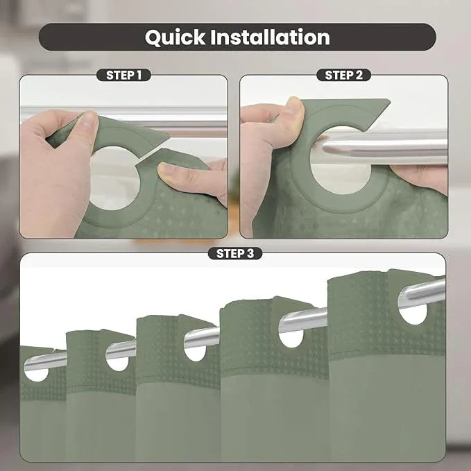 Inhousolu Stall No Hook Shower Curtain with Snap in Fabric Liner Set Waffle Weave 230GSM Weighted Hem, Waterproof & Washable Bathroom Curtain Spa Luxury with Mesh Top Window 36" W x 72" L Sage Green - ModernBath