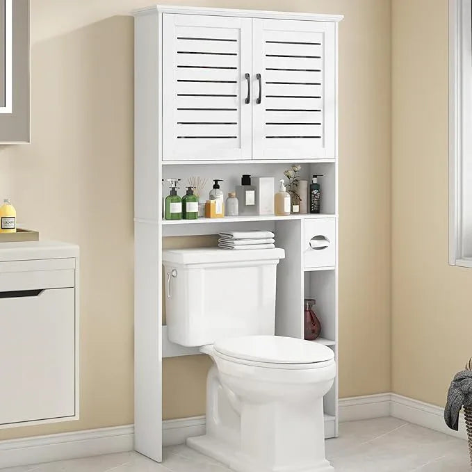 Over The Toilet Storage Cabinet, Wood Over Toilet Bathroom Organizer Cabinet with 2 Doors, Freestanding Home Space Save Toilet Rack for Restroom, Bathroom, Laundry, White - ModernBath