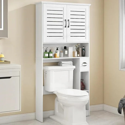 Over The Toilet Storage Cabinet, Wood Over Toilet Bathroom Organizer Cabinet with 2 Doors, Freestanding Home Space Save Toilet Rack for Restroom, Bathroom, Laundry, White - ModernBath