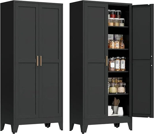 71” Tall Pantry Storage Cabinet, Kitchen Cabinets, Metal Cupboard with 4 Adjustable Shelves for Dining Room, Bathroom, Living Room - ModernBath