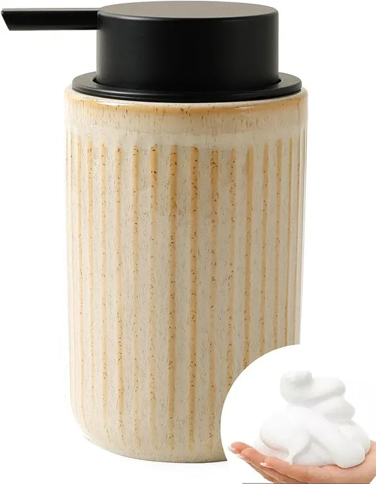BosilunLife Foam Hand Soap Dispenser - Ceramic Foaming Soap Dispenser for Bathroom 12oz Refillable Liquid Lotion Soap Dispenser with Rust-Proof Foaming Pump for Countertop, Greige - ModernBath