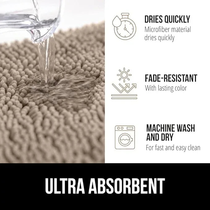 GORILLA GRIP Bathroom Rug Sets 3 Piece, Bath Mat Set and Oval Toilet Base with Rubber Backing, Plush Absorbent Shaggy Chenille Washable Mats, Includes 24x19.5, 24x17 and 30x20 Inch Rugs, Gray Beige - ModernBath