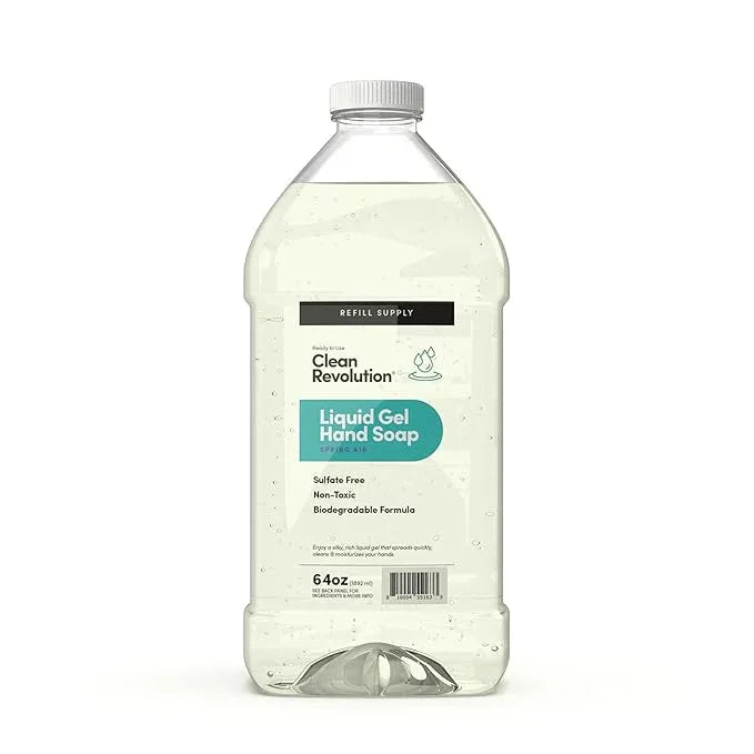 Clean Revolution Liquid Gel Hand Soap, Silky Rich Liquid, Quick Lather, Fast Rinsing, Contains Real Essential Oils (Spring Air) 64 Fl Oz - ModernBath