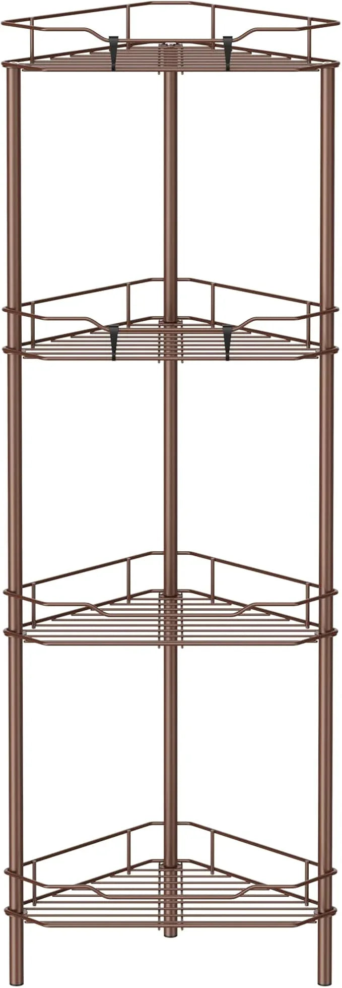 4 Tier Floor Standing Corner Shower Caddy Organizer Shelf with Hooks, Bathroom Shelves Stand Rack, Coffee - ModernBath