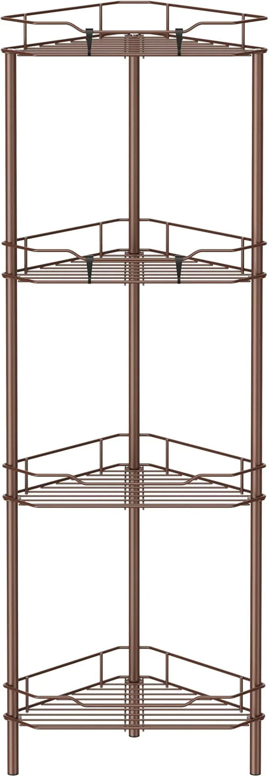 4 Tier Floor Standing Corner Shower Caddy Organizer Shelf with Hooks, Bathroom Shelves Stand Rack, Coffee - ModernBath