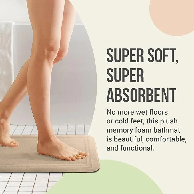 ITSOFT Memory Foam Bath Mat 59x23, Non Slip, Machine Washable, Quick Dry & Absorbent Rugs, Bath Mats for Bathroom Floor, Tub & Shower, Bathroom Rug, Beige - ModernBath