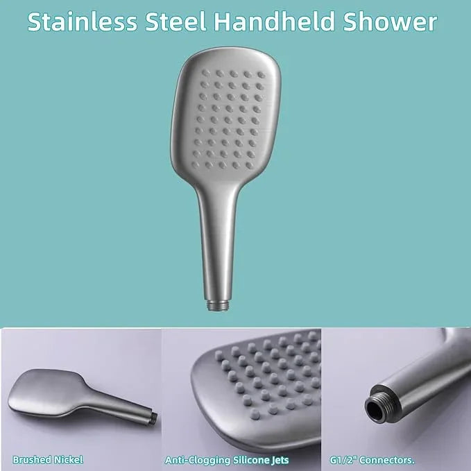 Brushed Nickel Shower Head Handheld HONGTONGSOWER Stainless Steel Bathroom showerhead Wand Hand-Held Sprayer with Extra Long Stainless Steel Hose - ModernBath