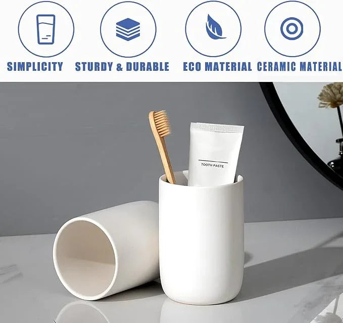 BSDISP Toothbrush Holders for Bathrooms - 1 Cups Ceramic Toothbrush Toothpaste Holders, White Bathroom Tumbler Cups Reusable Toothbrush Mouthwash Cup, Bathroom Counter Organizer. - ModernBath