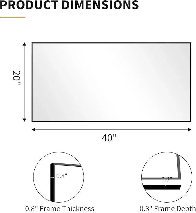 KOCUUY Black Bathroom Mirror, 20x40 Inch Rectangle Mirror for Over Sink, Modern Decorative Wall Mirror for Bedroom Living Room Bathroom, Hang Horizontal/Vertical - ModernBath