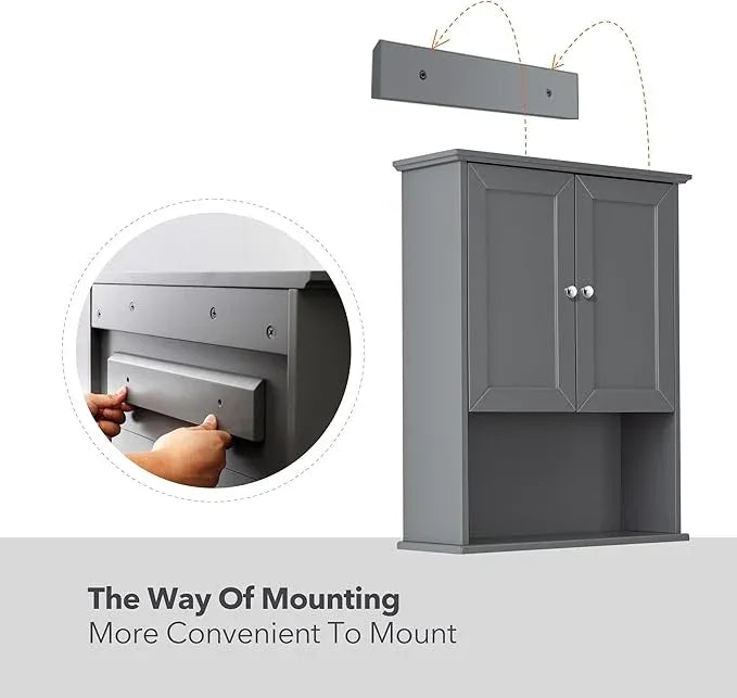 Grey Wall Mounted Bathroom Cabinet 24x30 Inch Wooden Over Toilet Storage Cabinet with 2 Doors, Above Toilet Medicine Cabinets for Bathroom Laundry Room Bedroom Kitchen - ModernBath