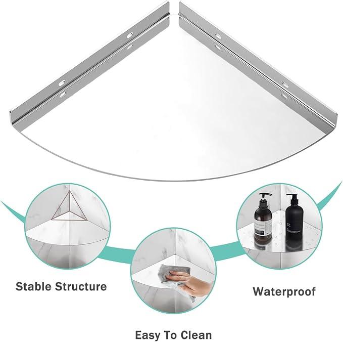 2PC Corner Shelves 304 Stainless Steel Bathroom Shower Shelves Waterproof Wall Mounted Heavy Duty Shower Corner Shelves for Bathroom and Bedroom(Chrome, 2 PC) - ModernBath
