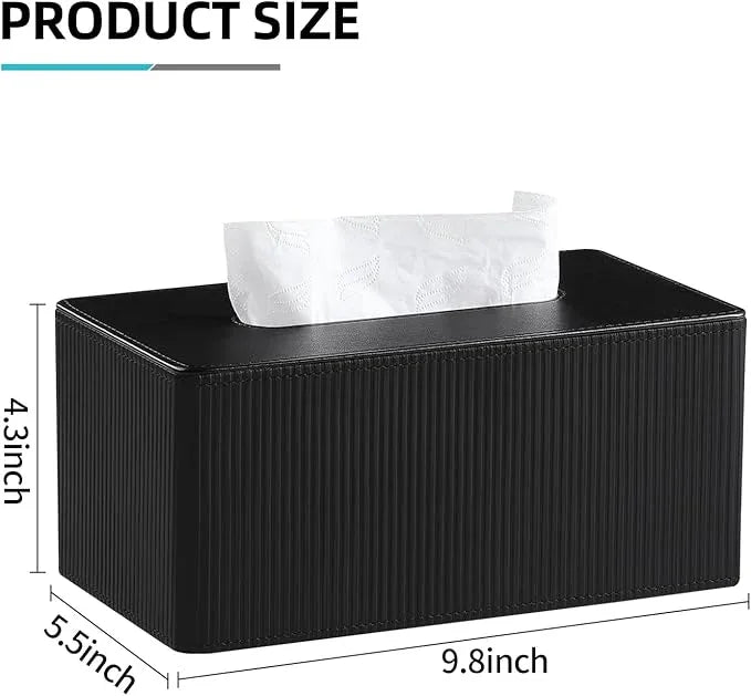 Cretkhp PU Leather Tissue Box Cover Rectangle with Magnetic Closure, Modern Tissue Box Holder for Bathroom NightStands Livingroom, Decorative Tissue Holder for 120(3-Ply)/160(2-Ply) Tissue Box (Black) - ModernBath