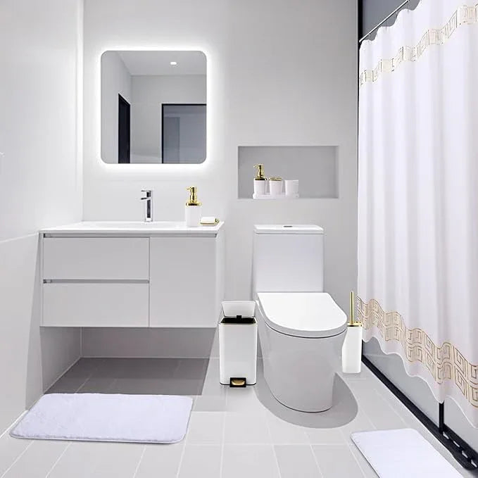 XLHOMO 11PCS Bathroom Sets with Shower Curtain and Rugs Bathroom Accessories Set White Bathroom Set,Soap Dispenser & Toilet Brush Holder Set with Stainless Steel Trash Can - ModernBath